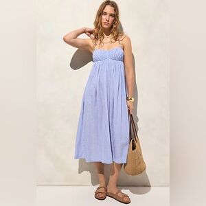 NWT J. Crew Airy gauze empire-waist midi dress in stripe, blue and white 2X